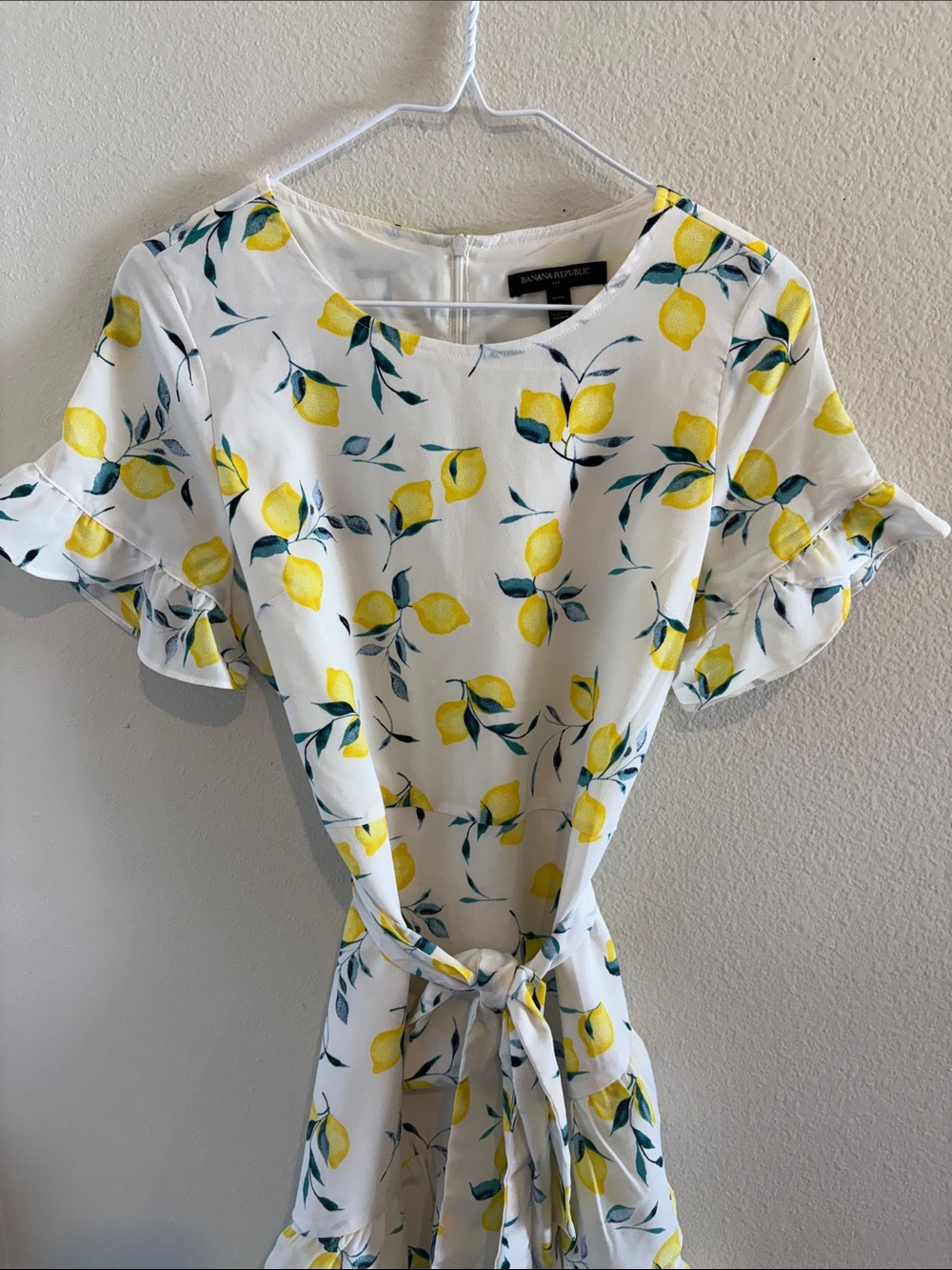 Banana Republic White Lemon-Print Dress with Tie-Waist 🍋🍋🍋 NWOT! - Picture 2 of 6